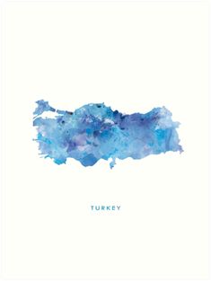 a watercolor map of turkey in blue and purple