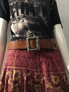 "Nirvana shirt, wrap around skirt and of course this belt lets party! Made by Another Line Inc. in 1993. Some scratches on the leather nothing serious heavy ornate buckle.. very boho. Measures 1.5\" wide 36\" total length buckle is 2.7\" tall. Enjoy" Hippie Belt, Nirvana Shirt, Wrap Around Skirt, Suspender Belt, Nirvana, Boho Hippie, Vintage Boho, Suspenders, Wrap Around