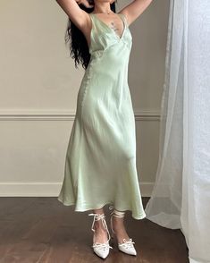 - Fairy goddess soft green maxi slip dress featuring deep v neckline with crossed back detail- all silk material; thick shoulder straps- size M- lovely condition with no visible scratches or marks 🤍Model Measurements:- Bust: 34B- Waist: 26- Hip: 38- Height: 5"4 🤍 Size of mannequin: size 2 - 4 Green Bias-cut Maxi Length Slip Dress, Green Bias Cut Maxi Length Slip Dress, Green V-neck Slip Dress For Spring, Fitted Green V-neck Slip Dress, Green Slip Dress With Spaghetti Straps And Bias Cut, Green Bias Cut Slip Dress With Spaghetti Straps, Spring V-neck Bias Cut Maxi Dress, Green V-neck Slip Dress For Summer, Chic Green Midi Slip Dress