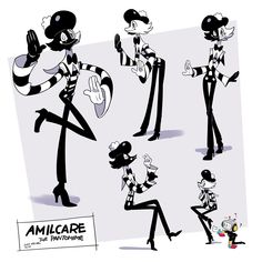 an image of some cartoon characters in black and white outfits with different expressions on their faces