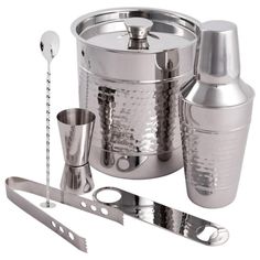 a stainless steel cocktail set with utensils