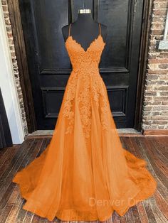 A-Line V-neck Sweep Train Tulle Evening Dresses For Black girls With Appliques Lace Lace V-neck Gown For Prom, V-neck Lace Patchwork Dress For Prom, V-neck Bridesmaid Dress With Lace Patchwork, Bridesmaid V-neck Dress With Lace Patchwork, V-neck Lace Patchwork Prom Dress, Orange V-neck Dress For Prom, V-neck Lace Evening Dress, Lace V-neck Dress With Sweep Train, V-neck Lace Dress With Sweep Train