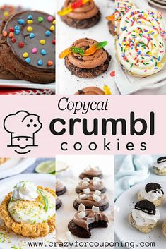 several different types of cookies with the words copycat crumbl cookies on them