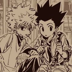 two anime characters sitting next to each other