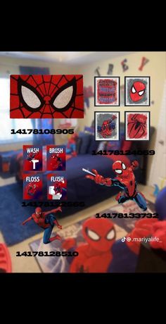 the spiderman bedroom is decorated in red and blue