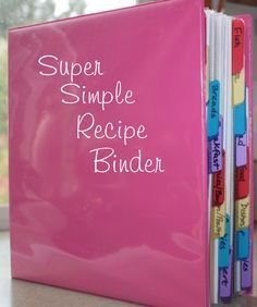 a pink binder with the words super simple recipe binder written on it