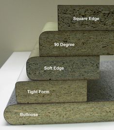 the steps are labeled with different types of granite