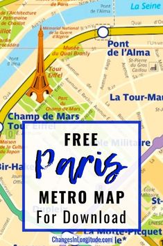 a map with the eiffel tower in paris on it and text that reads free paris metro map for download