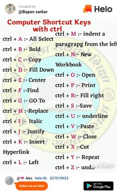 the computer shortcut keys with ctrl