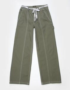 Fivestar General Co. Belted Low Rise Carpenter Pants. Belted Tie Waist. Button Closure With Zipper Fly. Low Rise. Slant Pockets. Hammer Loop. Utility Pocket. Dual Back Pockets. Contrast Color Stitching. 100% Cotton. Machine Wash. Imported. | Fivestar General Co. Belted Girls Low Rise Carpenter Pants Casual School Bottoms With Button Closure, Trendy Cotton School Bottoms, Trendy Cotton Bottoms For School, Trendy School Pants With Pockets, Trendy School Bottoms With Pockets, Trendy Green School Bottoms, Trendy Cotton Cargo Pants With Button Closure, Wwe T Shirts, Flannel Sweatshirt