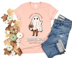 Retro Cute Halloween Ghost Candy Tee Cute Halloween Ghost, Halloween Ghost, Halloween Ghosts, Retro Fashion