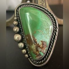 This Ring Is 50+ Years Old. The Green And Brown Colors In This Stone Are Magical. It Looks To Be A Size 8.5 On The Ring Chart. The Ring Measures 1 3/4” Long And 1 1/2” Wide Ring Chart, Ring Color, Green Brown, Womens Jewelry Rings, Green And Brown, 50 Years, Vintage Sterling Silver, Brown Color, Turquoise Ring