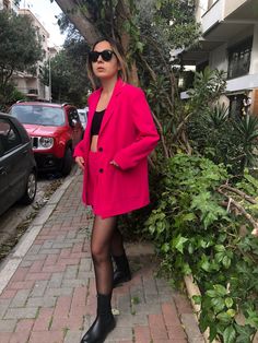 Fuschia Women Jacket - Oversize Jacket - Boyfriend Blazer - Oversize Women Blazer - Women Jacket Gift Fuschia Blazer Outfit, Oversize Jacket, Beige Suits, Women Blazer, Blazer Women, Suiting Fabric, Boyfriend Blazer