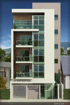 an artist's rendering of a modern apartment building with balconies on the second floor