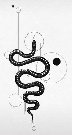 a black and white drawing of a snake with circles on it's back ground