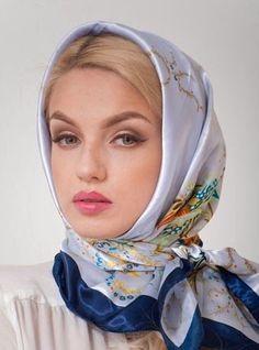 at one time all fashionable women carried a scarf and protected their hair styles when it was windy outside ~ or driving a convertible sports car Silk Headscarf, Pigtail Hairstyles, Twist Headband, Scarf Tying, How To Wear Scarves, Hijab Style