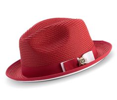 Pinch Front Braided Fedora in Red Matching Two-Tone Braided Ribbon Stingy Brim Fitted Red Summer Hat, Red Summer Hat, Braided Ribbon, Trilby Fedora, Mens Hats Fashion, Front Braids, Wardrobe Upgrade, Hat Size Chart, Style Finder