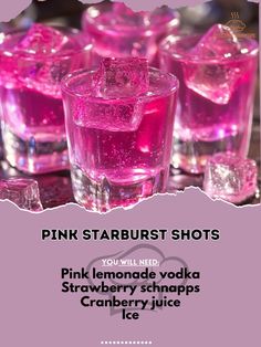 pink starburst shots with ice cubes in the middle