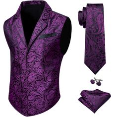 Suit Pocket Square, Victorian Vest, 50 Dress, Suit Pocket, Tie Vest, Vest Suit, Bow Tie Shirt, Purple Suits, Vest And Tie