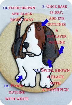 a cookie with instructions for how to decorate a dog's face on top of it