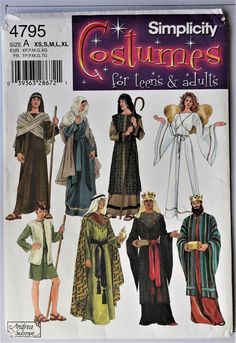 the front cover of an adult's sewing pattern, featuring costumes and outfits for adults