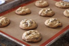 chocolate chip cookies on a baking sheet ready to be baked