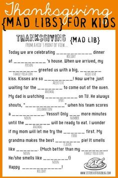 thanksgiving mad libs for kids that are fun and easy to do with the kids