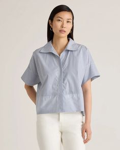 100% Organic Cotton Poplin Boxy Short Sleeve Shirt Relaxed Fit Poplin Top For Work, Summer Poplin Top With Spread Collar, Summer Poplin Short Sleeve Tops, Short Sleeve Poplin Tops For Work, Summer Poplin Shirt With Relaxed Fit, Summer Poplin Shirt In Relaxed Fit, Spring Poplin Tops With Relaxed Fit, Summer Relaxed Fit Poplin Shirt, Casual Poplin Tops For Office