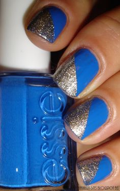 Half and half nails. Prom Nail Designs, Blue And Silver Nails, Silver Nail, Nail Art Designs Summer, Blue Nail Designs, Silver Nails, Prom Nails