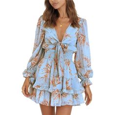 *Color: Blue Floral *Fabric Type: 100% Polyester *Size Tips: S=Us 4-6, M=Us 8-10 L=Us 12-14 Xl=Us 16-18 The Swing Mini Dress Is Made Of Lightweight And Comfy Material, Perfect For Fall. This Flare Dress Suits All Seasons, Is More Comfortable And Soft To Wear, And Keeps You Pleasant All Day. *Stylish Design: Tie Front Mini Dress For Women/Hollow Out Short Dresses/Long Puff Sleeve Swing Dress/Fit And Flare Dress For Women/Elastic Waist A-Line Dress For Girls/Ruffled Hem Skater Dress/V Neck Short H Blue Flowy V-neck Mini Dress, Light Blue Mini Dress For Beach And Spring, Light Blue Mini Dress For Beach In Spring, Long Sleeve Light Blue Mini Dress For Summer, Light Blue Long Sleeve Mini Dress For Summer, Blue Mini Dress For Spring Vacation, Blue Mini Dress For Spring Beach Occasion, Blue Mini Dress For Spring Beach Outing, Blue Mini Dress For Beach In Spring