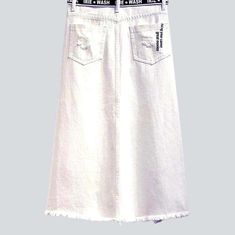 Introducing the 2023 Spring-Summer Collection ââ‚?a white denim skirt with city style. designed to make a statement! Crafted with premium quality denim and featuring a elevated-waist. a-line silhouette. zipper & button closure. and a distressed pattern. this skirt is perfect for embracing the mode renaissance!Why You'll Love It Grunge Galore: Inspired by the iconic '90s punkish movement. this skirt exudes an effortlessly cool attitude. Distinctive Damaged Pattern: Expertly crafted wear and tear. Trendy High Waist White Skirt, White Frayed Hem Skirt For Spring, White Skirt With Frayed Hem For Spring, White Denim Skirt With Frayed Hem For Spring, White Bottoms With Frayed Hem For Spring, White Spring Bottoms With Frayed Hem, White Skirt With Frayed Hem For Summer, Trendy White Spring Skirt, White High-waisted Cotton Denim Skirt