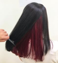 Black Red Peekaboo Hair, Maroon Underneath Hair, Burgundy Underdye Hair, Dark Under Dye Hair, Red Under Layer Hair, Half Red Half Black Hair Underneath, Cherry Red Hair Underneath