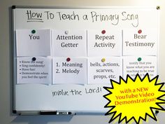 a bulletin board with instructions on how to teach primary song