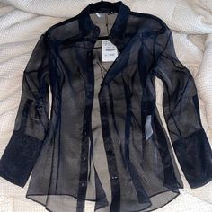 Nwt- Never Worn Black Sheer Blouse For Workwear, Black Sheer Blouse For Work, Formal Black Sheer Blouse, Elegant Black Sheer Blouse, Elegant Black Sheer Top, Elegant Black Zara Blouse, Chic Zara Sheer Tops, Chic Sheer Zara Tops, Zara Long Sleeve Blouse For Evening