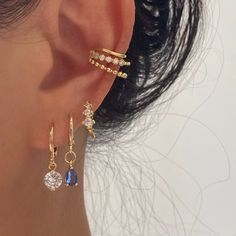 Aesthetic Gold Earrings, Gem Stone Earrings, Colourful Earrings, Earring Charm, Earring Stack, Piercing Inspo, Gem Earrings