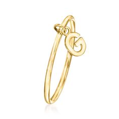 Ross-Simons - 14kt Yellow Gold "G" Initial Charm Ring Size 7. RS Pure. Modern designs that complete your outfit and complement your personality. Our simple 14kt yellow gold ring dangles a dainty "G" initial charm, adding a special touch to your stylish stacks. Choose a letter that represents your own name, nickname, significant other, child or pet - whatever you wish! 1/16" wide. 14kt yellow gold initial charm ring. Adjustable Initial Ring In Yellow Gold, Adjustable Yellow Gold Initial Ring Fine Jewelry, Adjustable Yellow Gold Initial Ring, Yellow Gold Initial Pendant Jewelry With Charms, Yellow Gold Initial Pendant With Logo Charm, Gold G, Gold Initial, Charm Rings, Significant Other