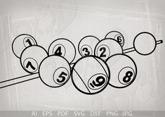 eight ball pool game with numbers on each side and the number nine drawn in black ink