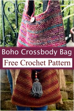 the boho cross body bag is free crochet pattern and it has tasselled handles