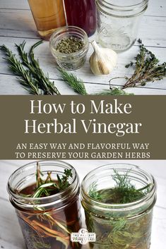 three jars filled with herbs and spices on top of a wooden table