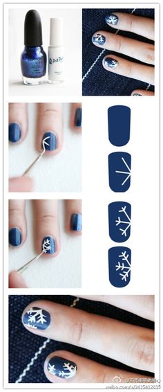 snowflake nails - Christmas Nail Art (I was just thinking of doing snowflakes for the holidays!) Holiday Nails Easy, Do It Yourself Nails, Snowflake Nail, Kutek Disney, Snowflake Nail Art, Nagel Tips, Nails Winter