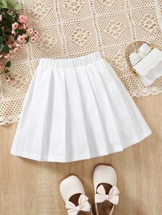 Young Girls' Blue Starry Night Mesh Skirt With Belt, Suitable For Dinner And Other Gatherings White Casual   Polyester Plain Pleated Non-Stretch  Young Girls Clothing, size features are:Bust: ,Length: ,Sleeve Length: Cute White Skirt For School, Cute White School Skirt, Solid Cotton School Skirt, Skirt For Kids, Blue Starry Night, White Pleated Skirt, Girls Skirts, Skirt With Belt, Skirts For Kids