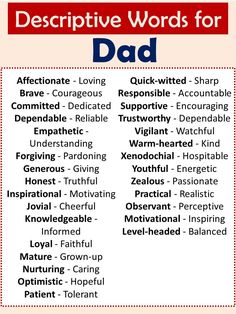 a list of descriptive words for dad