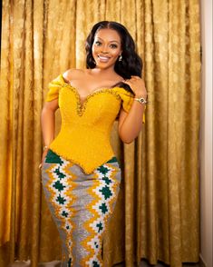 Kente Corset Top, Kente Styles For Engagement Ghana, Kente Dress Styles Classy, Kente Outfits, Kente Dresses, African Party Dresses, African Traditional Wedding Dress, Glamorous Evening Dresses