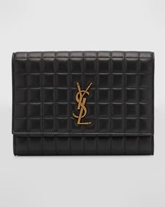 Saint Laurent YSL Quilted Leather Pouch Clutch Bag | Neiman Marcus Saint Laurent Pouch, Ysl Clutch, Balenciaga Style, Clutches For Women, Designer Clutch, Bronze Hardware, Leather Clutch Bags, Valentino Bags, Bag Light