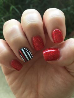 One Hand Solid One Hand Design Nails, Unquie Nails, Fireman Nails, Fire Department Nails, Fire Fighter Nails, Fire Wife Nails, Fireman Nails Designs, Fall And Halloween Nail Designs, Firefighter Nails Designs