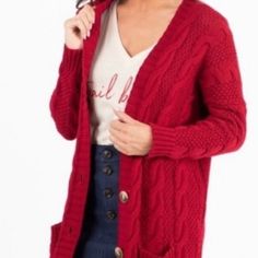 New With Tags. 100% Cotton. Size Xl But Will Fit Up To A 3x As It Is Oversized. Still In Original Package. Red Cable Knit Long Sleeve Cardigan, Red Long Sleeve Cable Knit Cardigan, Cozy Red Cardigan For Fall, Fall Oversized Red Cardigan, Oversized Red Cardigan For Fall, Cozy Red Cable Knit Cardigan, Boyfriend Cardigan, True Red, Sweaters & Cardigans