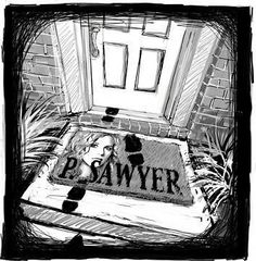 a drawing of a door mat with the word pawer on it in front of a brick wall