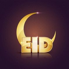 the letter eid is made up of shiny gold letters and crescents on a purple background