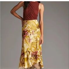 Nwt Anthropologie Flounced Asymmetrical Hem Midi Skirt Elastic Waist Medium. 100% Viscose Yellow Fitted Maxi Skirt For Day Out, Fitted Yellow Ruffled Skirt, Summer Asymmetrical Draped Lined Skirt, Asymmetrical Draped Skirt For Summer, Fitted Yellow Tiered Maxi Skirt, Chic Yellow Maxi Skirt For Spring, Yellow Flowy Ruffled Maxi Skirt, Flowy Yellow Ruffled Maxi Skirt, Chic Yellow Midi Skirt