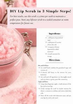 Achieve soft, kissable lips with this easy-to-make DIY lip scrub! Exfoliate away dry, flaky skin and reveal a smoother, more hydrated pout in just three steps. Follow along and indulge in the luxurious sensation of pampered lips with natural ingredients you probably already have at home! #DIY #LipScrub #Skincare #Beauty #naturalingredients Home Made Lip Scrub Recipes, Lip Scrubs Recipes, How To Make Lip Scrub, Lip Scrub At Home, Sugar Lip Scrub Diy, Homemade Lip Scrub, Lip Sugar Scrub, Diy Lip Scrub, Diy Sugar Scrub Recipe